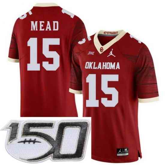 Oklahoma Sooners 15 Jeffery Mead Red 47 Game Winning Streak College Football Stitched 150th Anniversary Patch Jersey